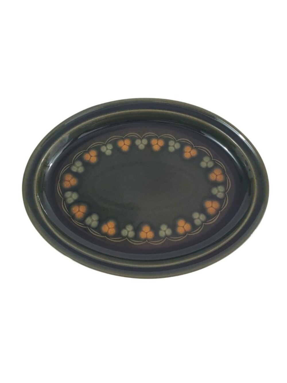 Denby Oberon Fine Stoneware 14" Oval Plate Floral Green Orange Made in England